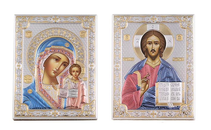 Пара вінчальних ікон Казанська Богородиця та Ісус Христос 6L COL (20x26)
