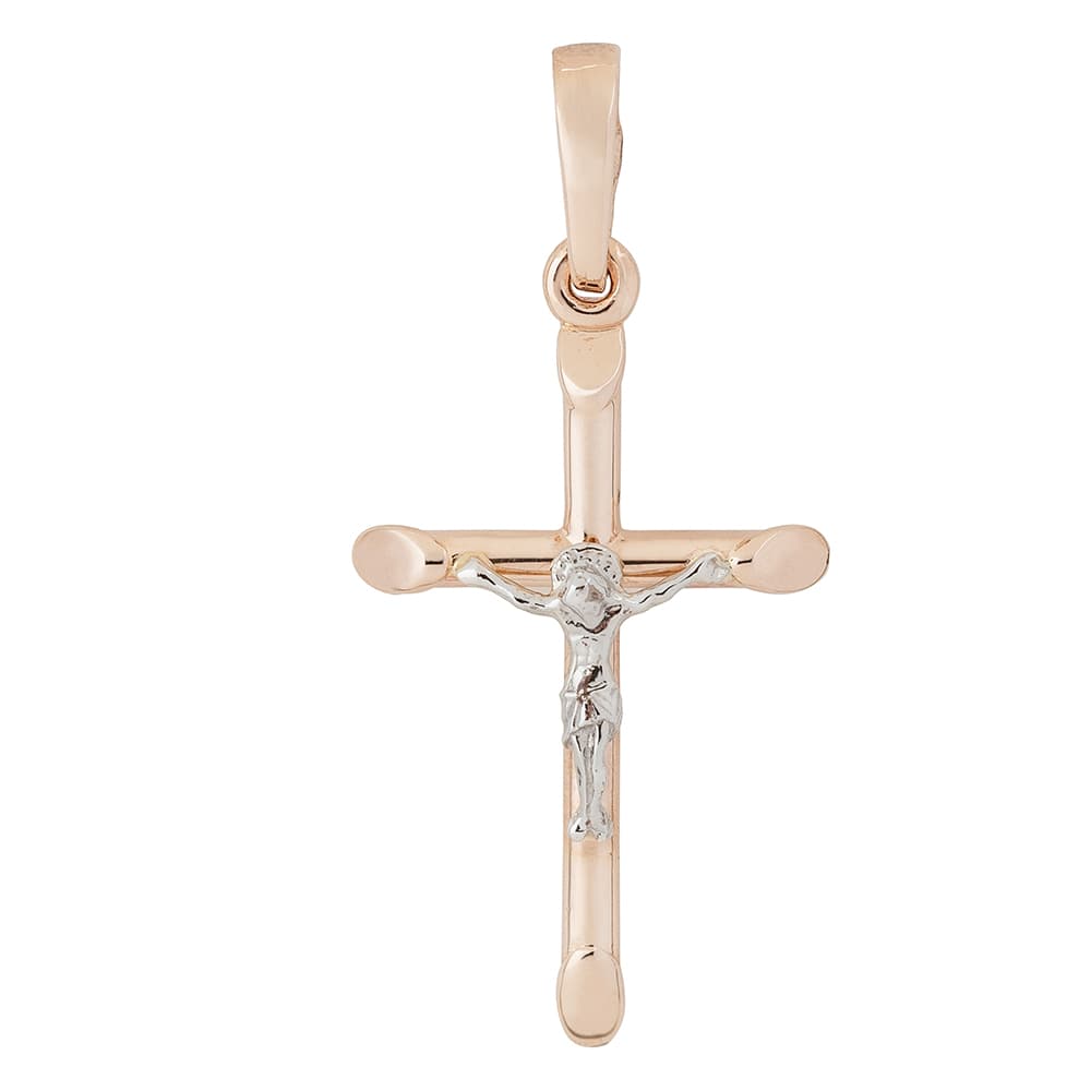 Хрестик з розп'яттям з комбінованого золота 305-0809