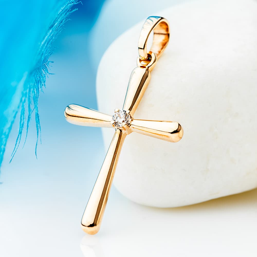 Хрестик з діамантом "Polaris M" з червоного золота 115-0737.02