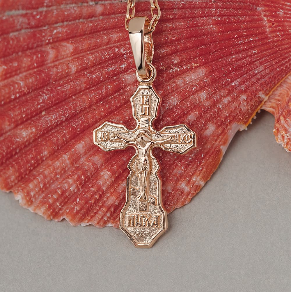 Хрестик з розп'яттям з червоного золота 105-0849