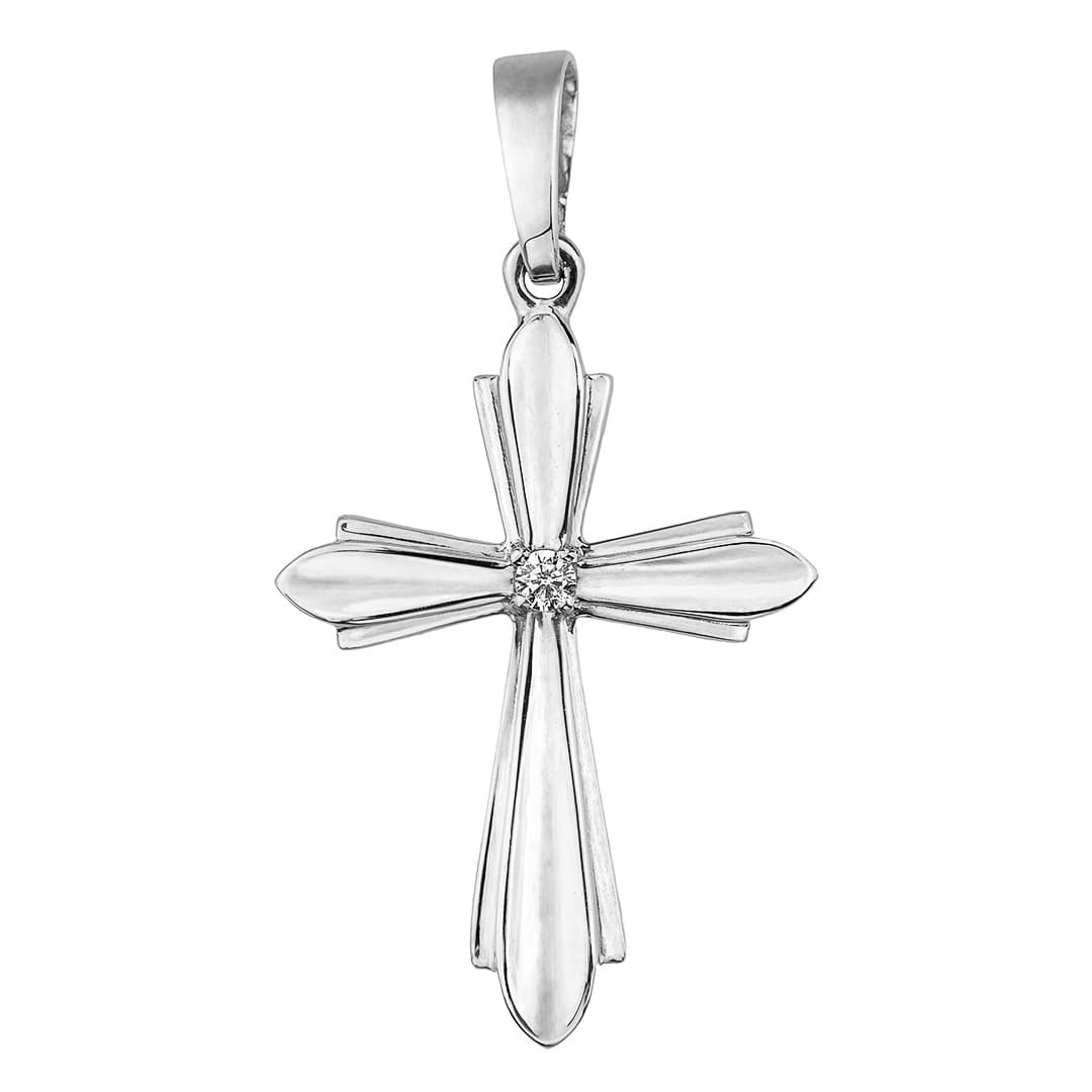 Хрестик з куб. цирконієм "Готика" з білого золота 265-0966