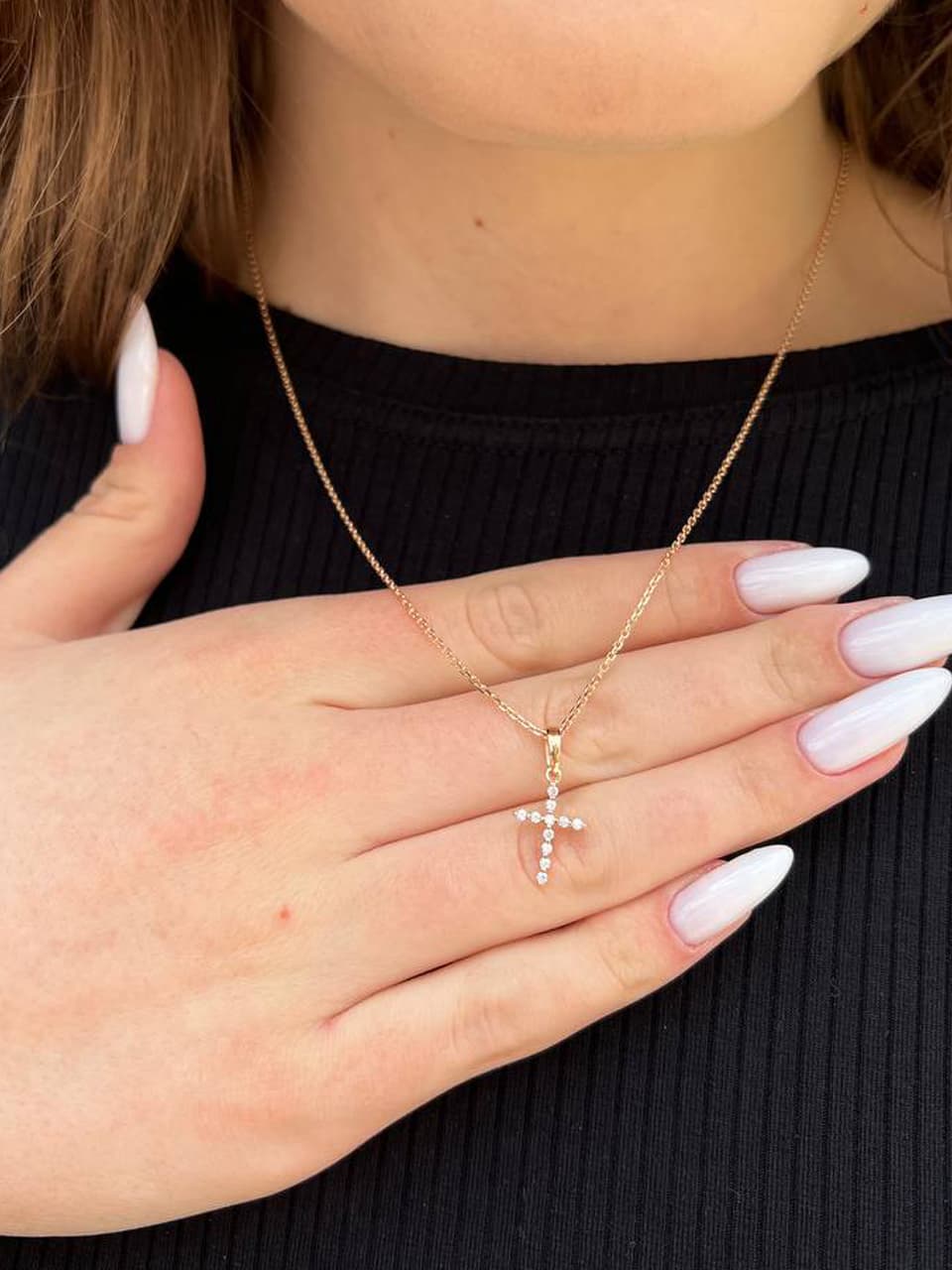 Хрестик з діамантами з червоного золота 125-0926