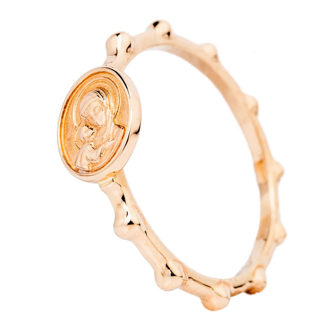 Перстень-вервиця з Богородицею з червоного золота 103-0383 (16)