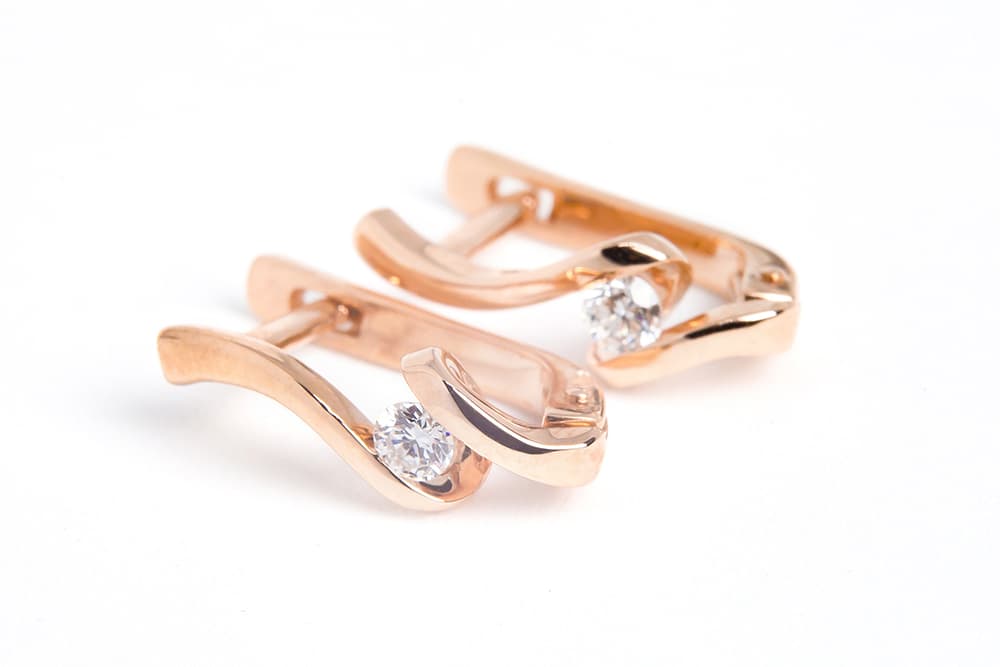 Сережки з діамантами з червоного золота 114-0030