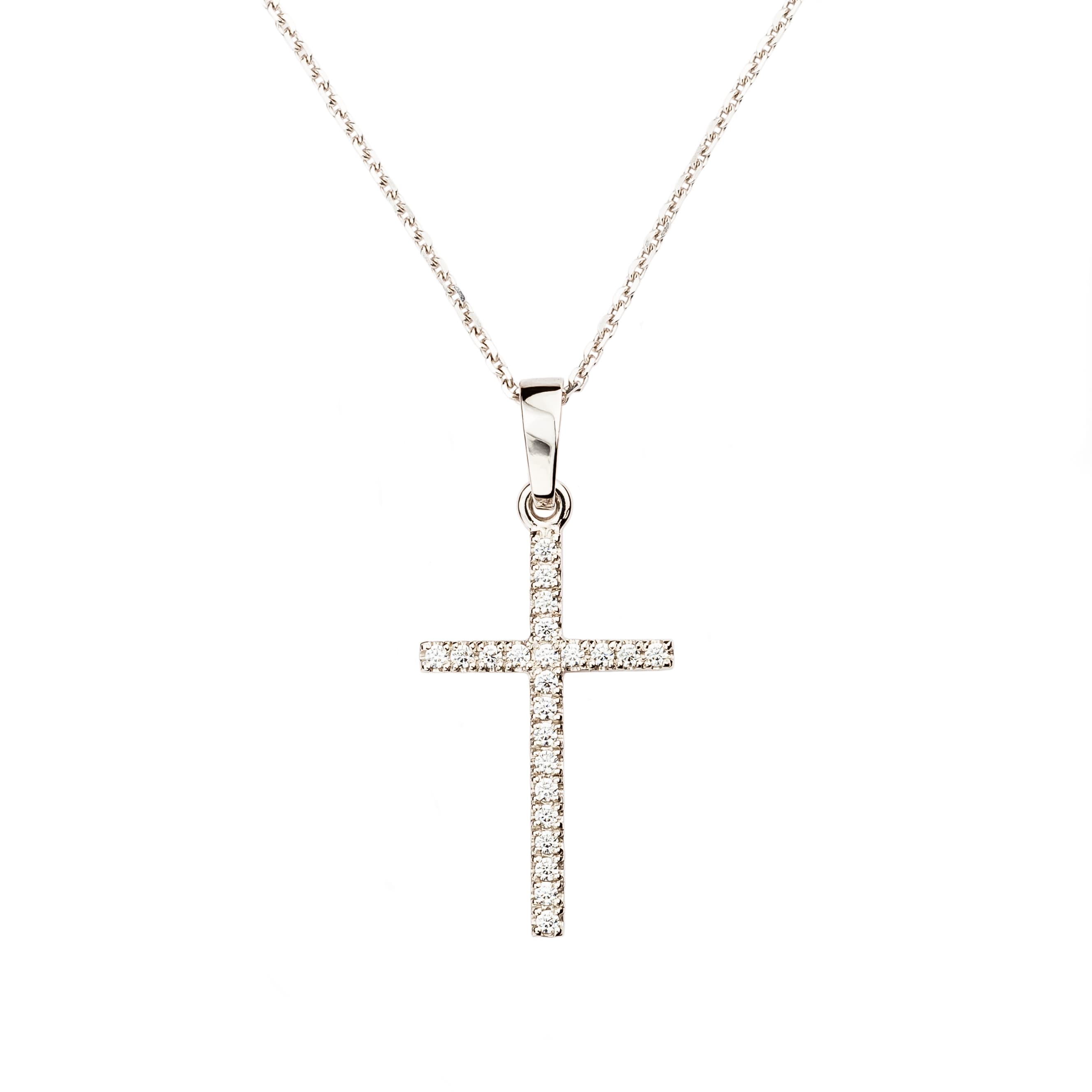 Хрестик з куб. цирконами з білого золота 265-0904