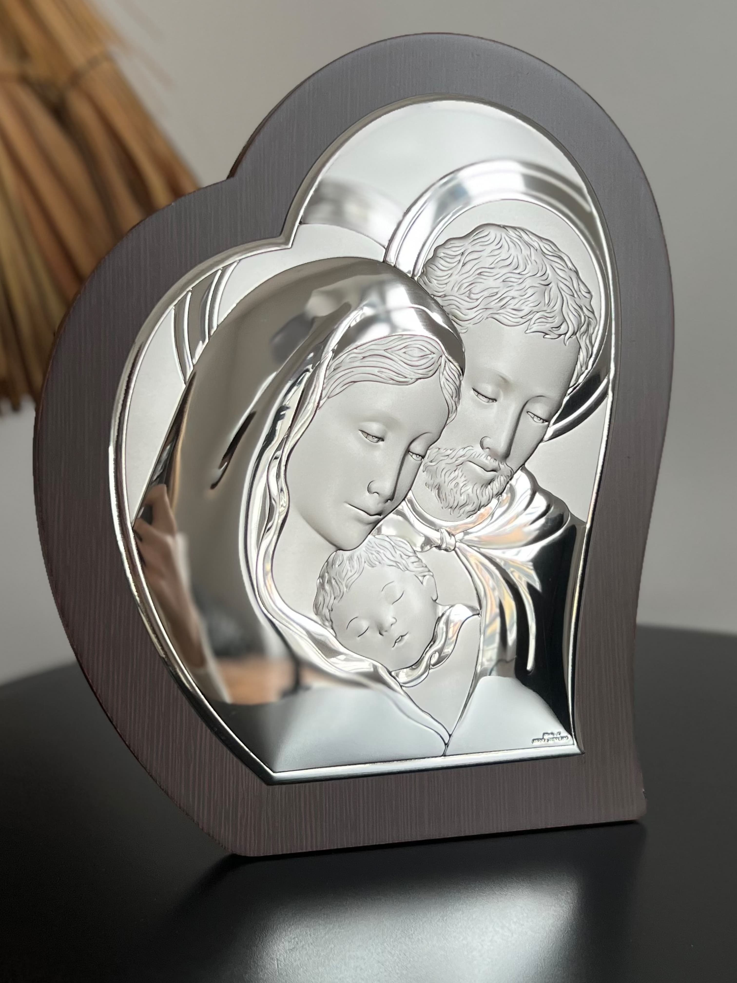 Ікона срібна Свята Родина у формі серця 81330 3L (18,5x22,5)