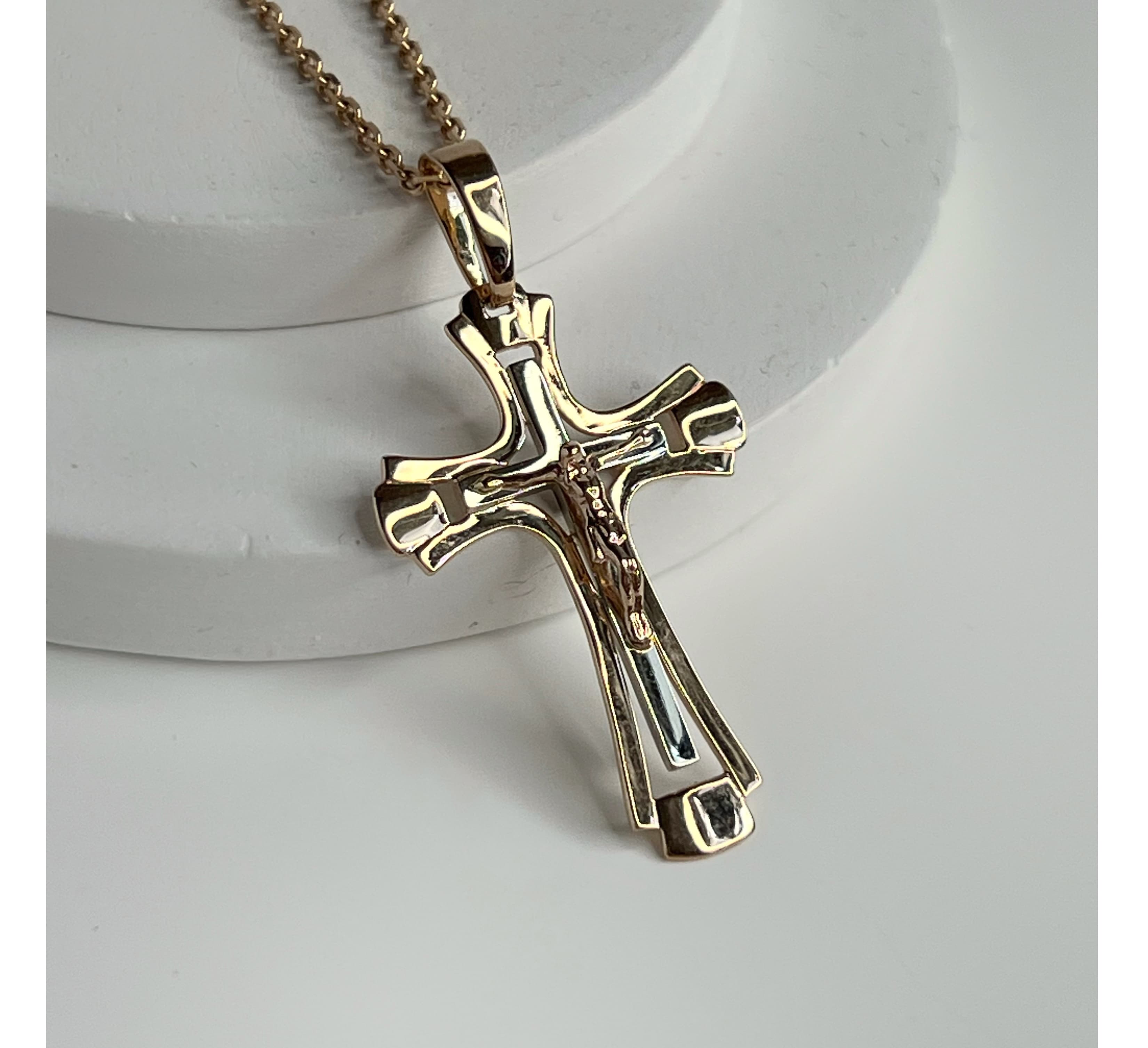 Хрестик з розп'яттям з комбінованого золота 305-0717