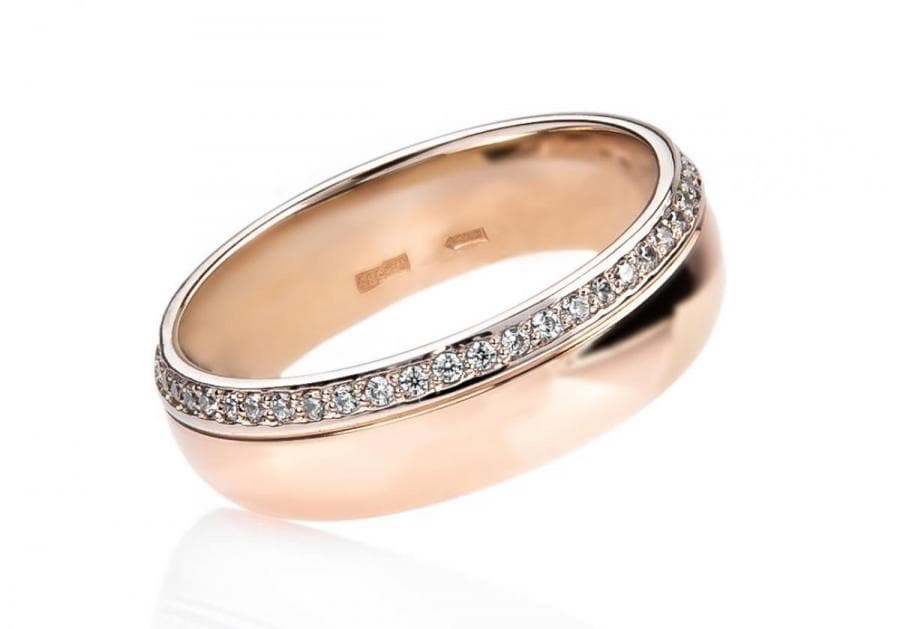Обручка з куб. цирконами "Ранкова ніжність" з комбінованого золота 360-0183 (17,5)