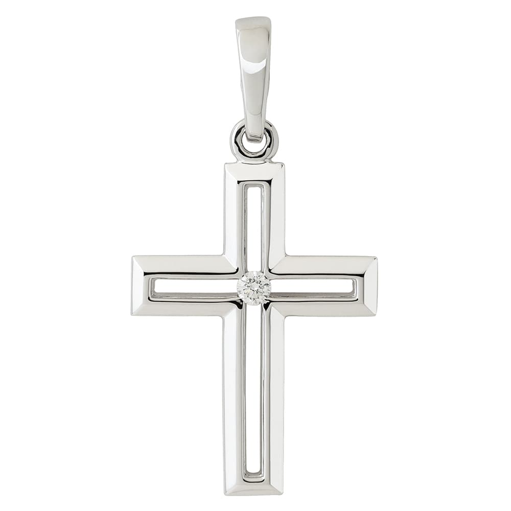 Хрестик з діамантом з білого золота 215-0705