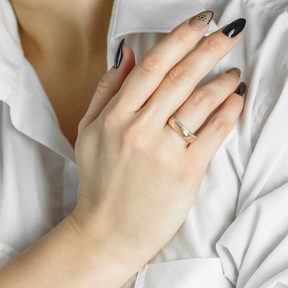 Обручка з куб. цирконами "Ранкова ніжність" з комбінованого золота 360-0183 (17,5)