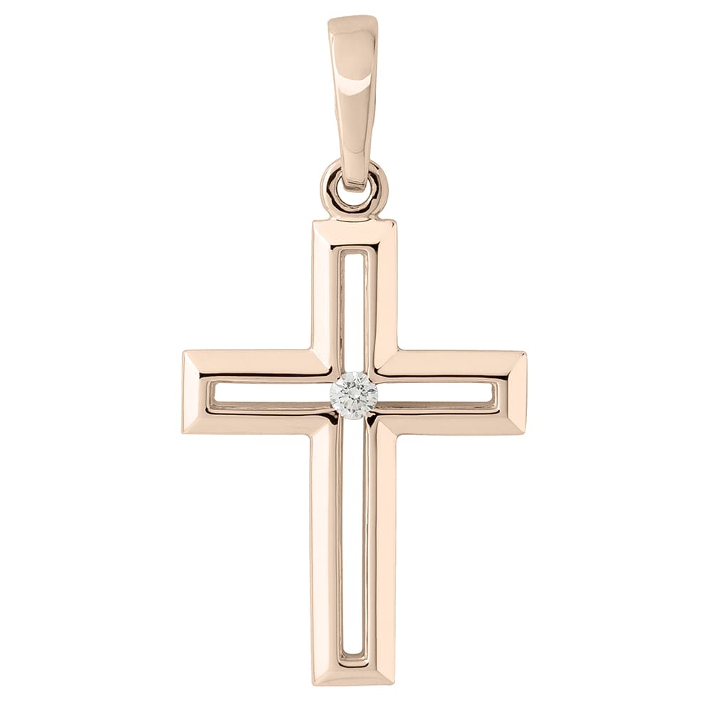 Хрестик з куб. цирконієм з червоного золота 165-0705