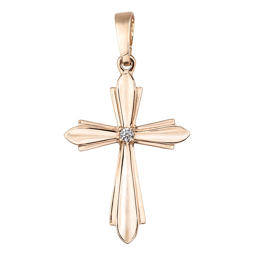 Хрестик "Готика" з куб. цирконієм з червоного золота 165-0966