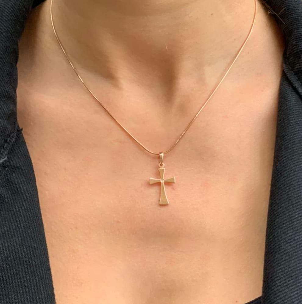 Хрестик з куб. цирконієм з білого золота 265-0815