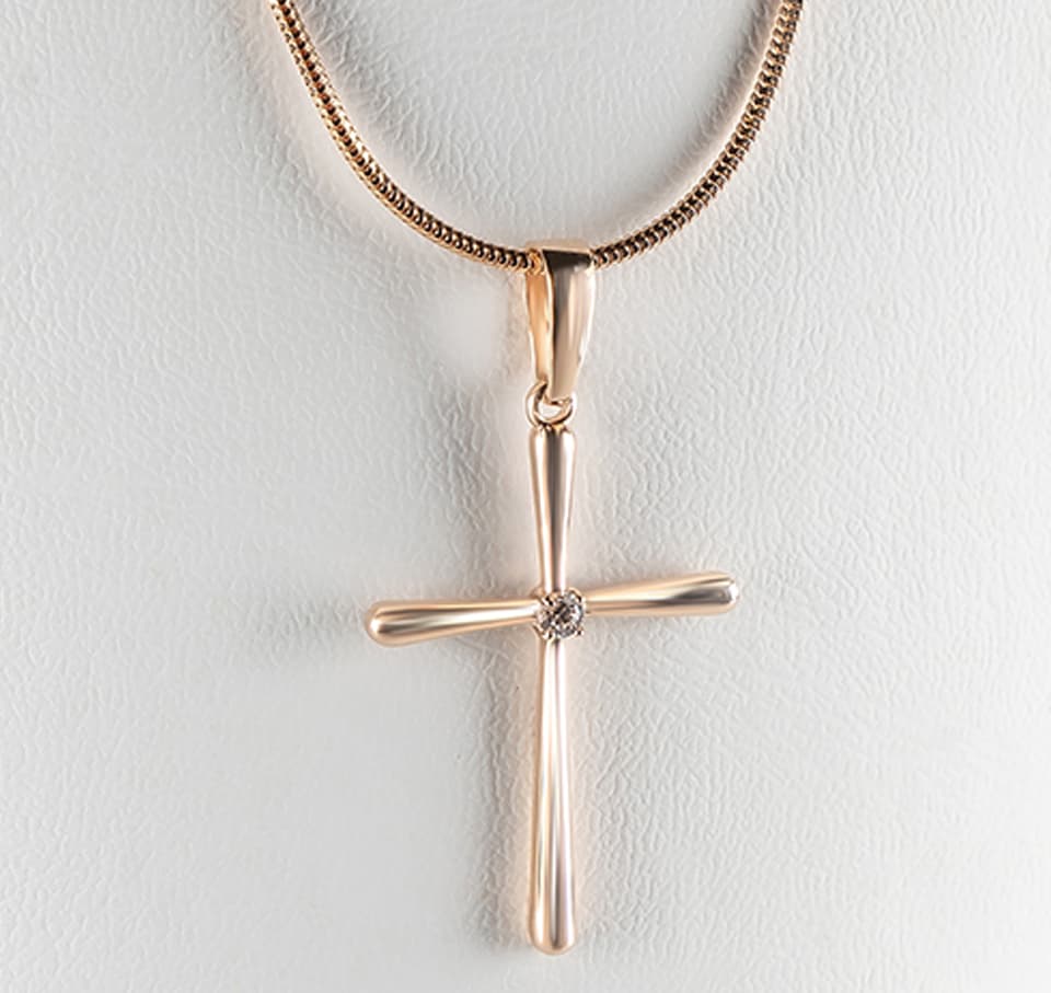 Хрестик з діамантом "Polaris" L з червоного золота 115-0737.01