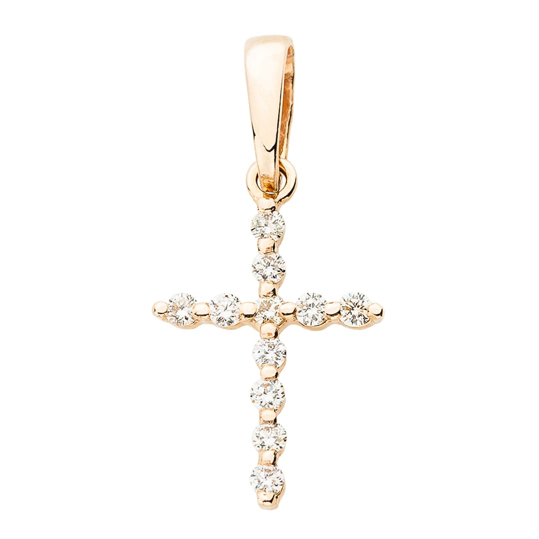 Хрестик з діамантами з червоного золота 125-0926