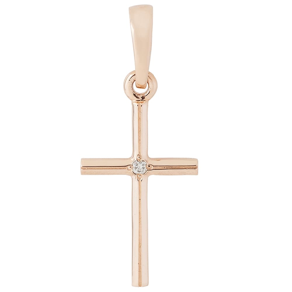 Хрестик з діамантом з червоного золота 115-0925
