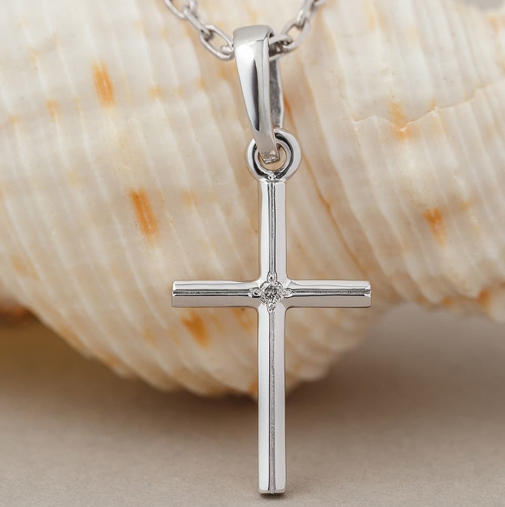 Хрестик з куб. цирконієм з білого золота 265-0925