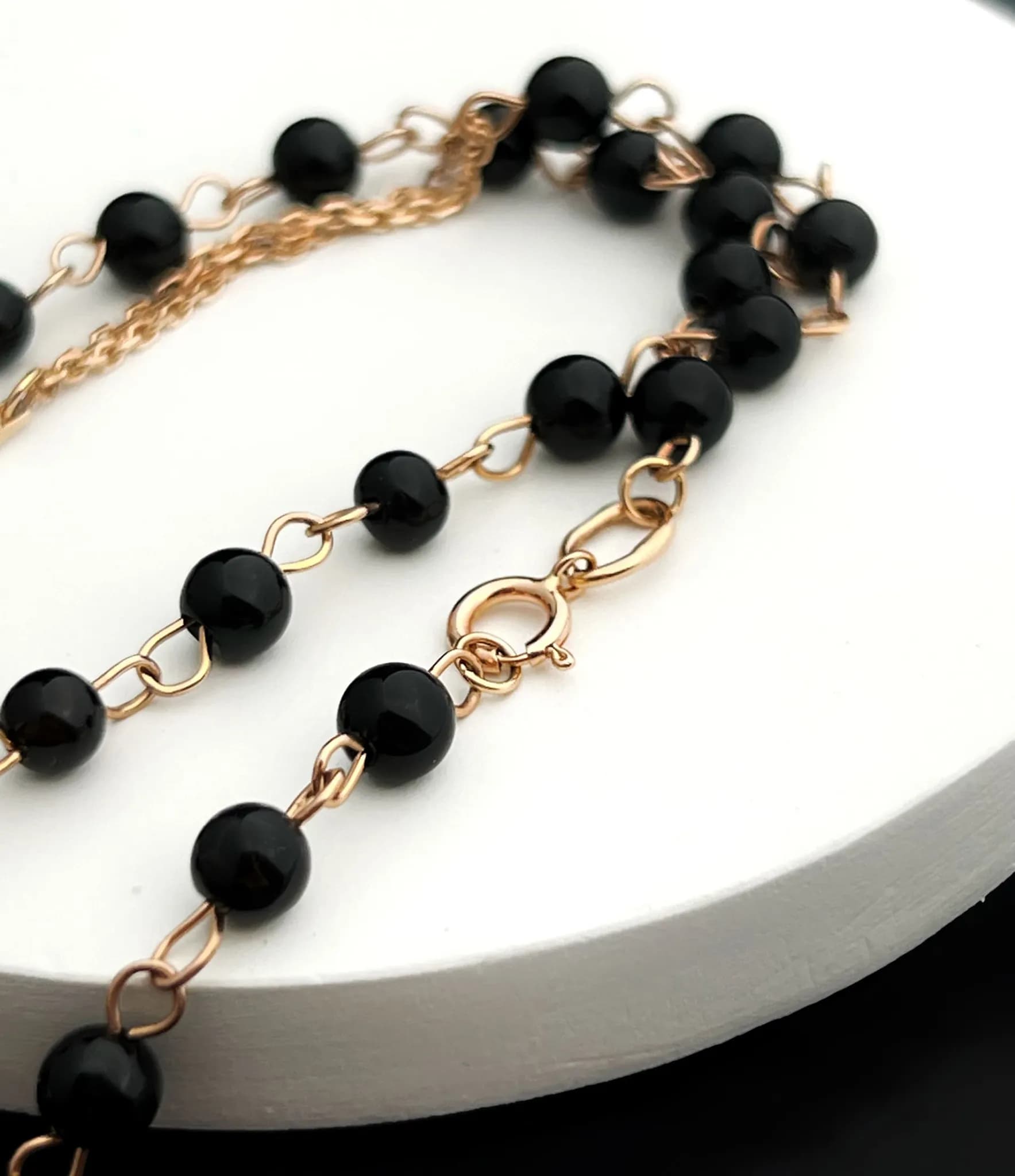 Кольє-вервиця з агатом з червоного золота Rosary N1 black agat 4mm (53), фото 2