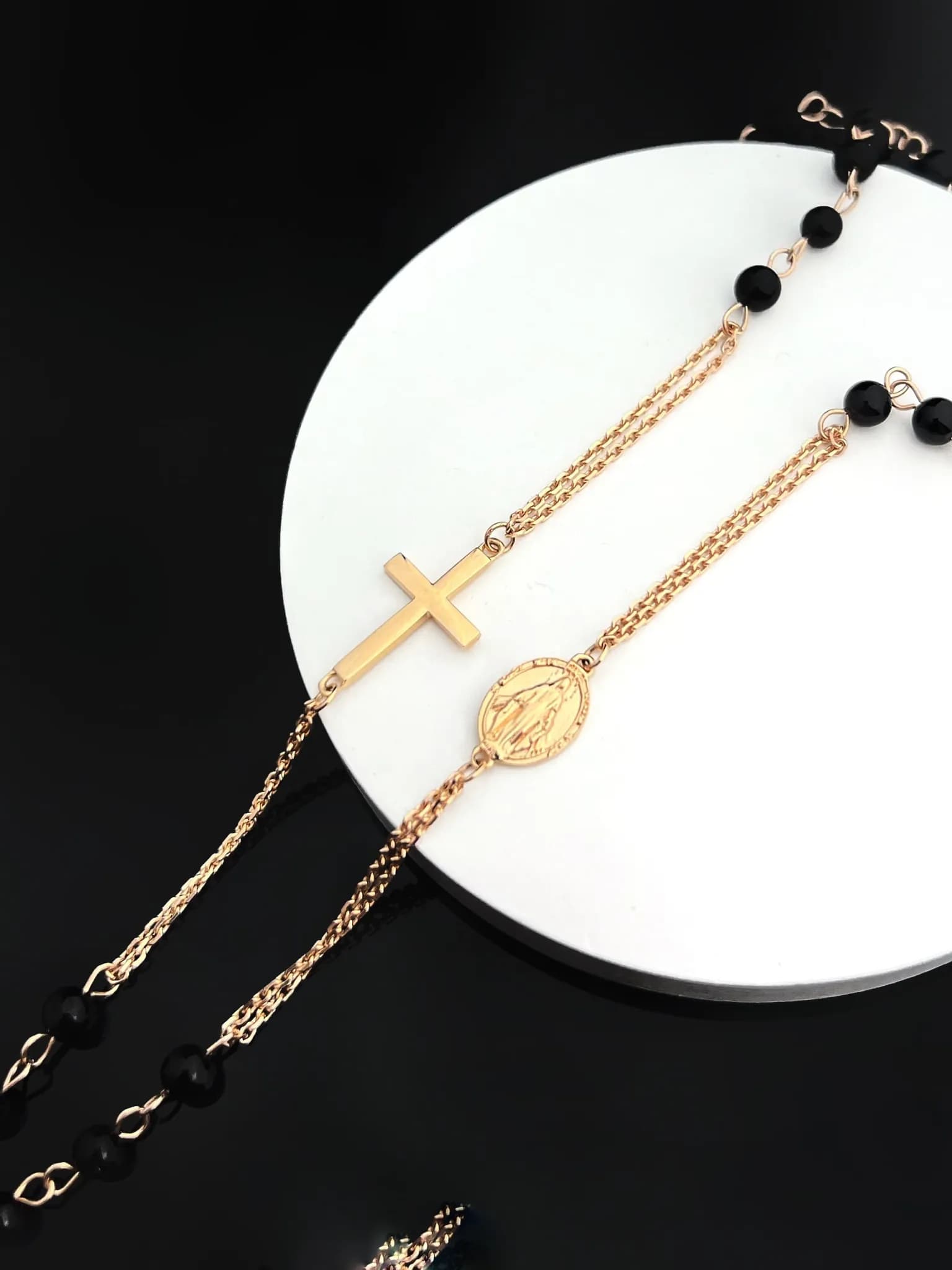 Кольє-вервиця з агатом з червоного золота Rosary N1 black agat 4mm (53), фото 3