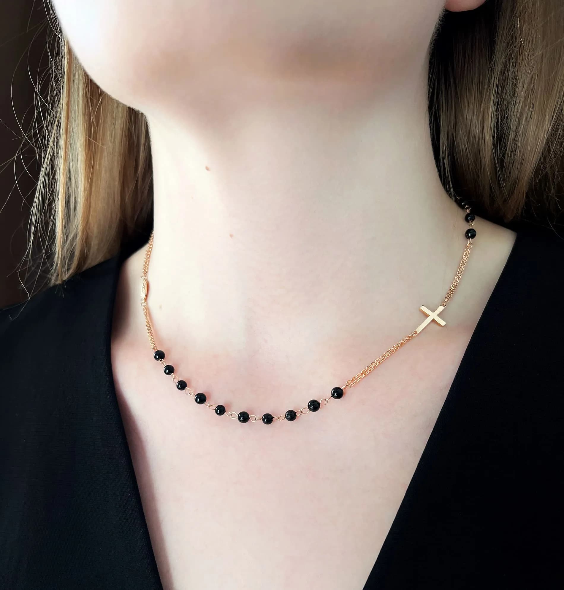 Кольє-вервиця з агатом з червоного золота Rosary N1 black agat 4mm (53), фото 4