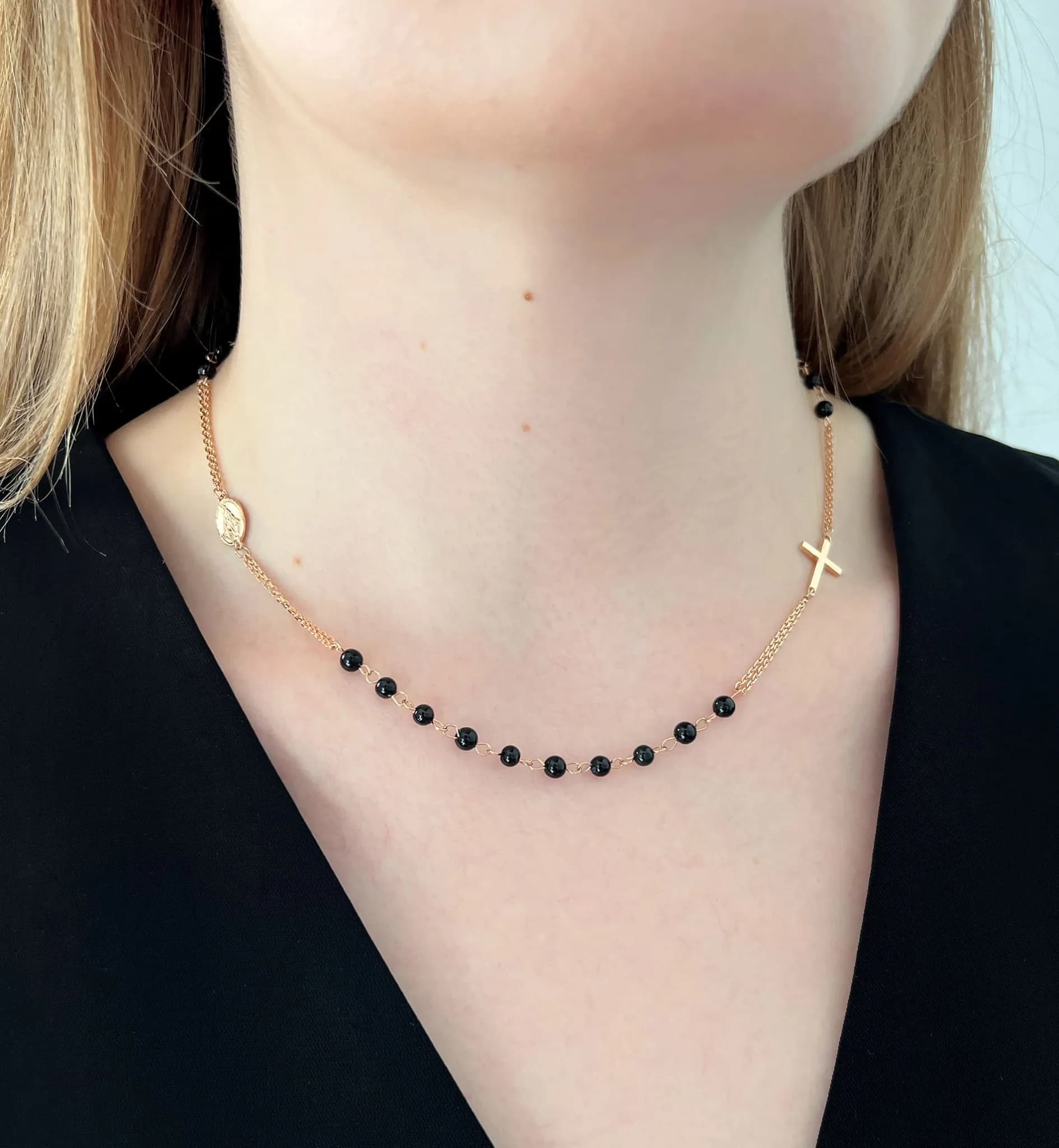 Кольє-вервиця з агатом з червоного золота Rosary N1 black agat 4mm (53), фото 5