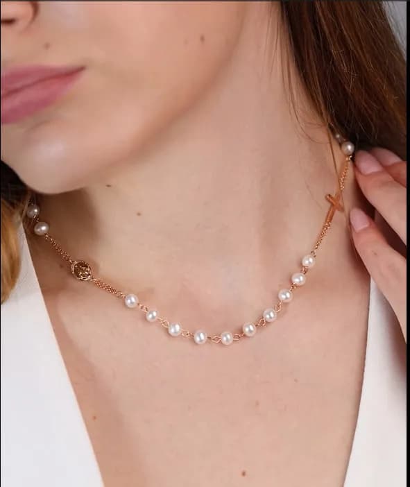 Кольє-вервиця з перлинами з червоного золота Rosary Perl N1 5мм, фото 3