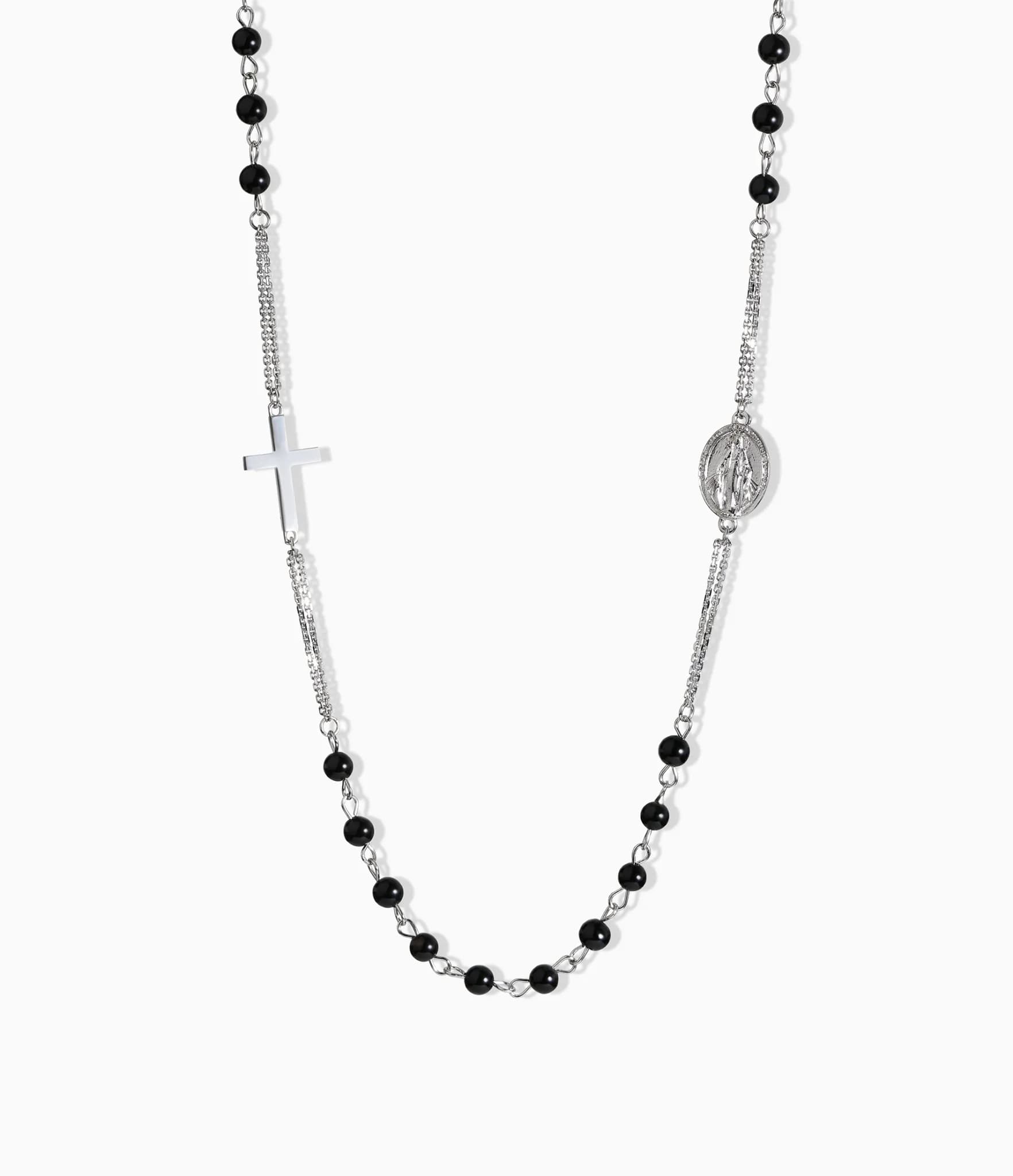 Вервиця кольє з білого золота Rosary N2 black agat 4mm, фото 2