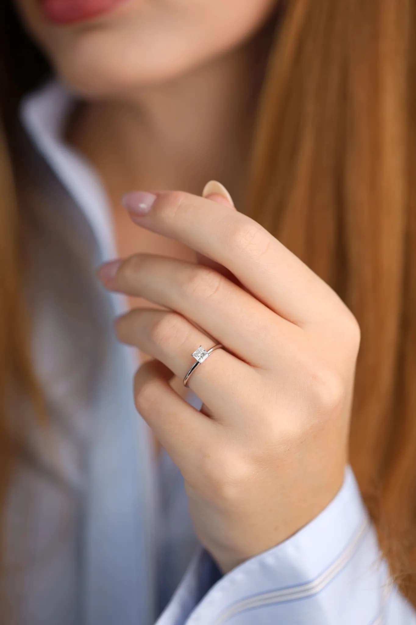 Каблучка з діамантом принцеса 0,50 карат з білого золота 18k (17), фото 2